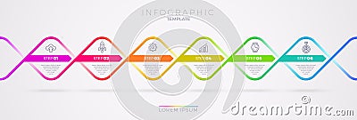 Infographic template design with business icons. Flow chart witn six options or steps. Infographic business concept. Vector Illustration